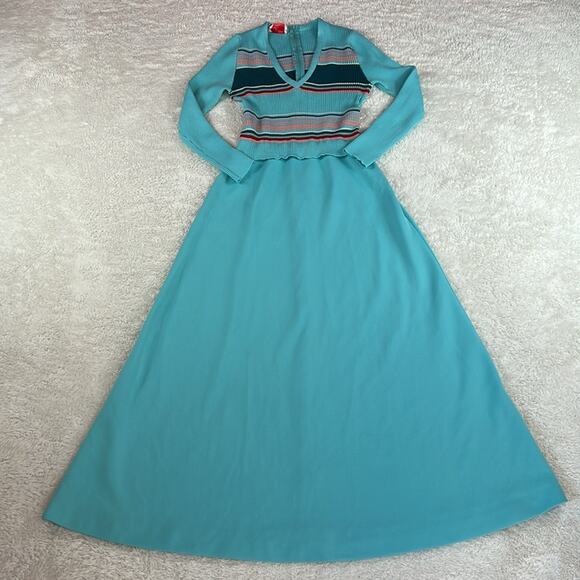 Vintage 70s Giamo Knits turquoise blue maxi sweater dress, small-med - Picture 4 of 9